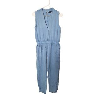 Style Envy Sleeveless Jumpsuit Chambray Womans Size Large Pockets Vneck Blue